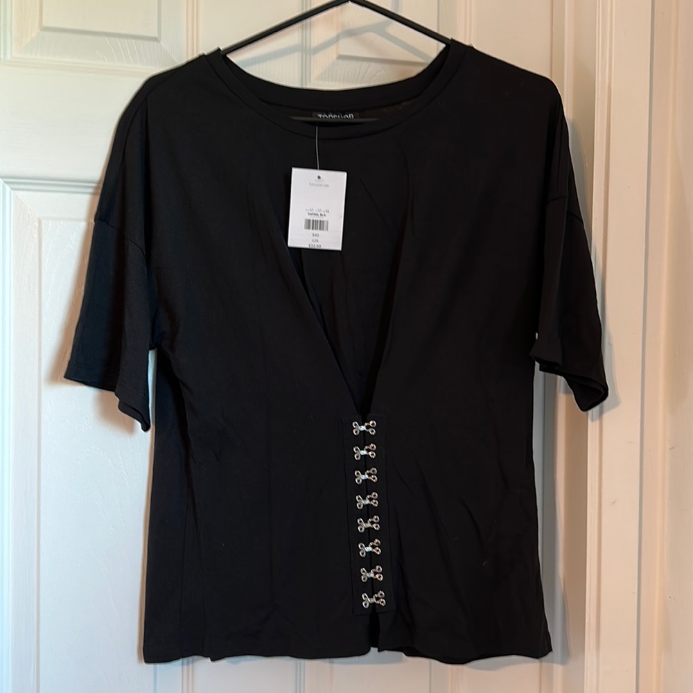 Top Shop Blk Cotton Modal Hook Eye Tee
